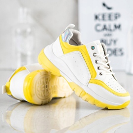 SHELOVET Zapatillas de cuero ecológico blanco plata amarillo 4