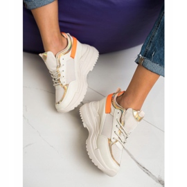 Marquiz Zapatillas de deporte de cuña beige naranja dorado 4