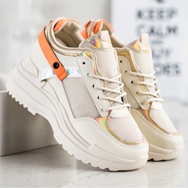 Marquiz Zapatillas de deporte de cuña beige naranja dorado 1