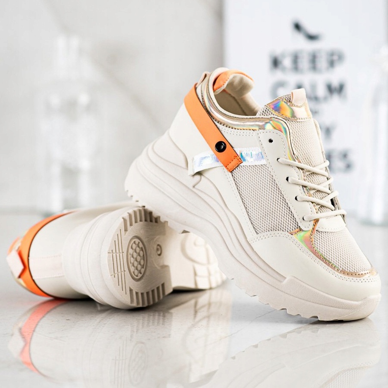 Marquiz Zapatillas de deporte de cuña beige naranja dorado 2