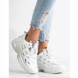 SHELOVET Zapatillas de deporte de cuero ecológico con estilo blanco 3