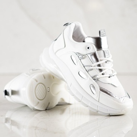 SHELOVET Zapatillas de deporte de cuero ecológico con estilo blanco 4