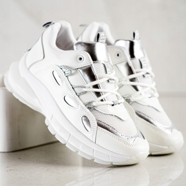 SHELOVET Zapatillas de deporte de cuero ecológico con estilo blanco 5