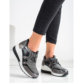 Zapatillas VINCEZA de piel brillante negro plata 1