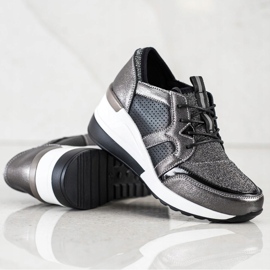 Zapatillas VINCEZA de piel brillante negro plata 2