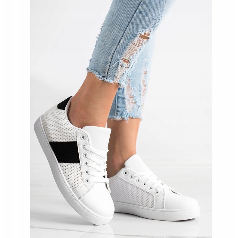 SHELOVET Deportivas caladas con piel ecológica blanco 1