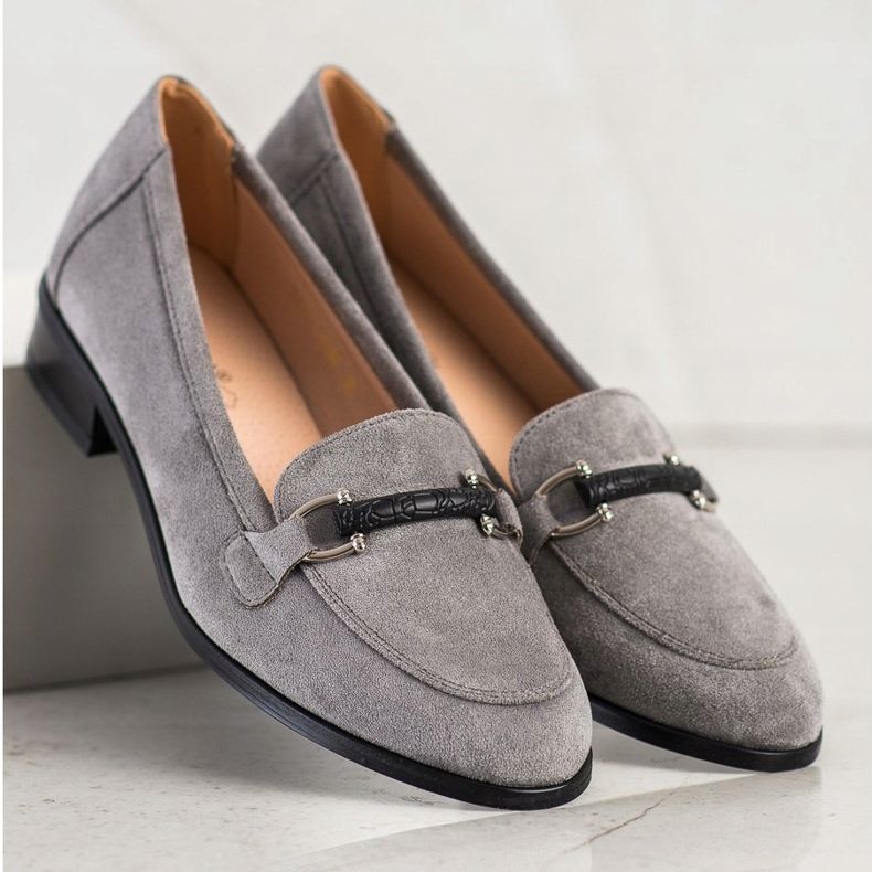 Mocasines VINCEZA de tacón bajo gris 2