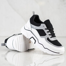 SHELOVET Zapatillas deportivas cómodas blanco negro plata 1