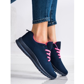 SHELOVET Zapatos deportivos ligeros azul marino rosado 1