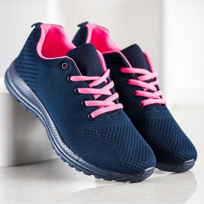 SHELOVET Zapatos deportivos ligeros azul marino rosa 2