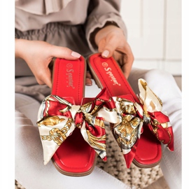 Seastar Pantuflas elegantes con lazo decorativo rojo 4