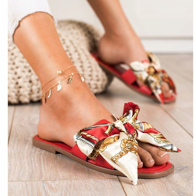 Seastar Pantuflas elegantes con lazo decorativo rojo 1