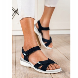 Sandalias Piel Con Velcro VINCEZA azul marino 2