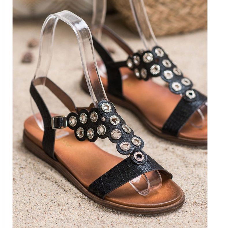 Sergio Leone Sandalias Elegantes Con Circonita negro 1