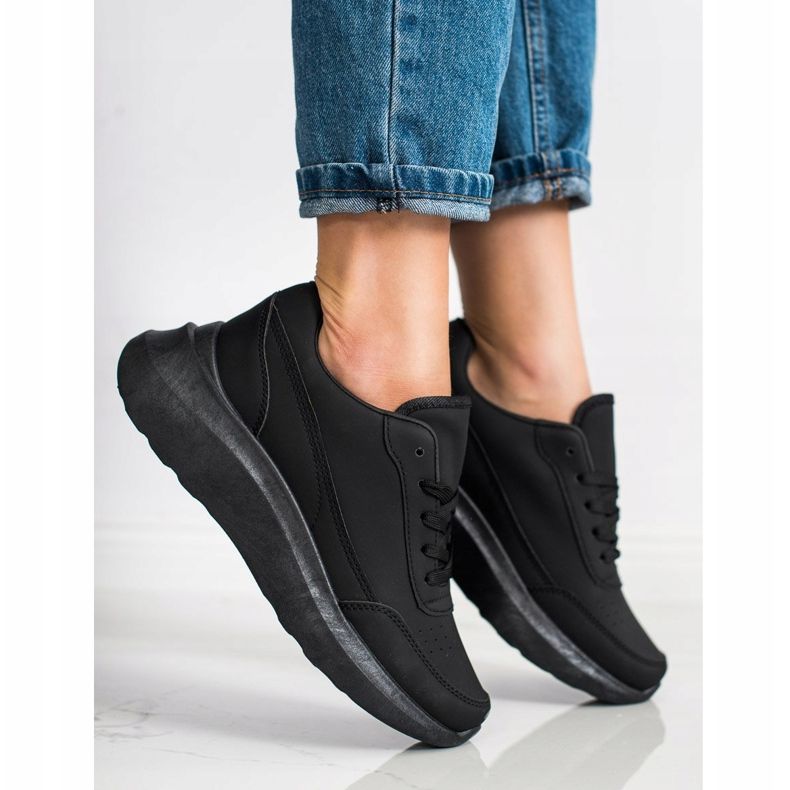 SHELOVET Zapatillas clásicas de piel ecológica negro 1