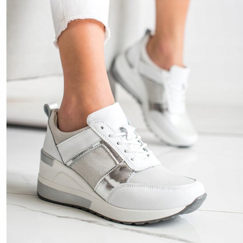 Deportivas de piel con purpurina VINCEZA blanco plata 2