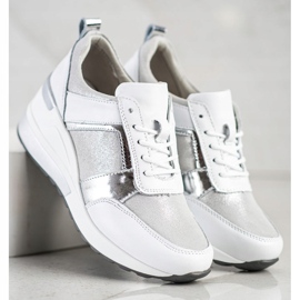 Deportivas de piel con purpurina VINCEZA blanco plata 1