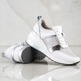 Deportivas de piel con purpurina VINCEZA blanco plata 4