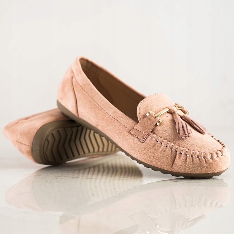 Queentina Mocasines de gamuza de moda beige rosado 1