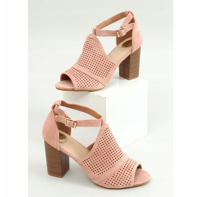 Sandalias de tacón con puntera abierta rosa CZ-10220 Pink rosado 1
