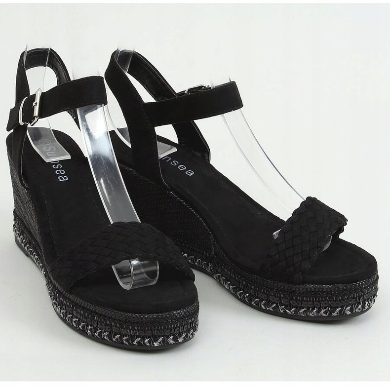 Negro LL-31 Sandalias de cuña negras 1
