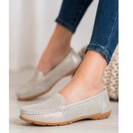 Mocasines de piel con purpurina VINCEZA beige dorado 1