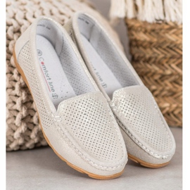 Mocasines de piel con purpurina VINCEZA beige dorado 4