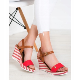 Goodin Sandalias de cuña de moda marrón rojo multicolor 4