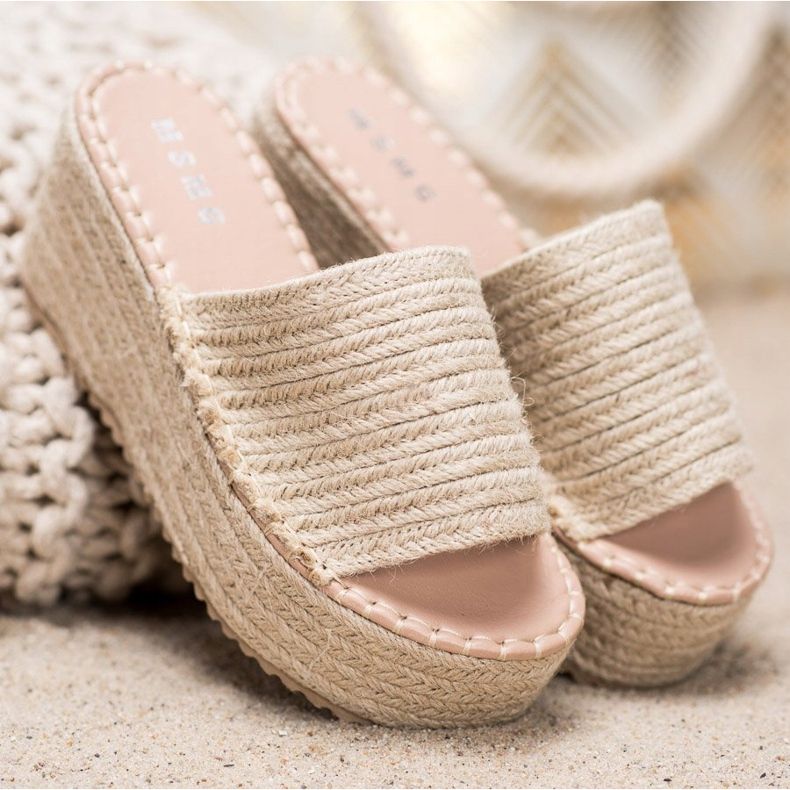 SHELOVET Zapatilla cuña trenzada Ll909be beige 1