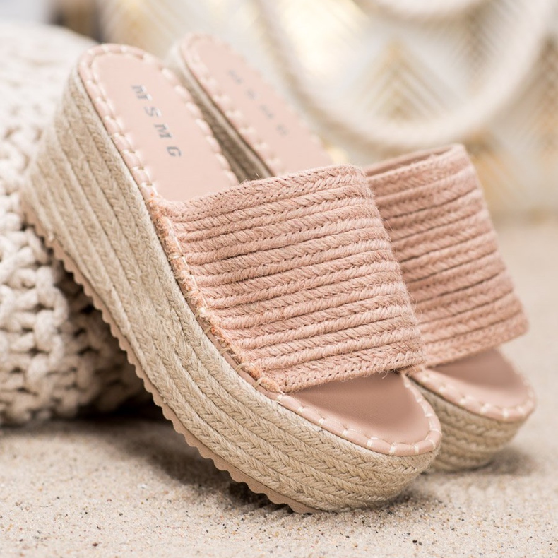 SHELOVET Sandalias de cuña trenzadas rosado 1