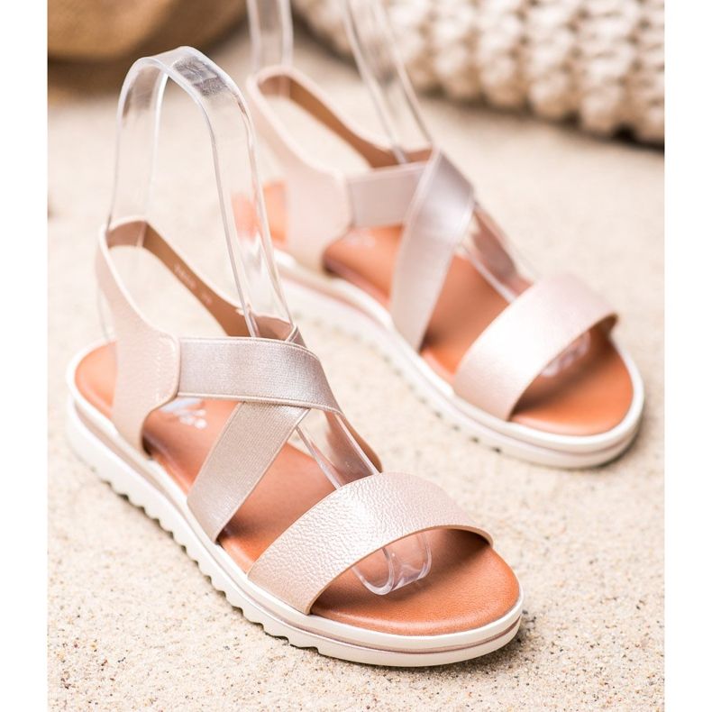 Weide Sandalias en la plataforma beige dorado 1