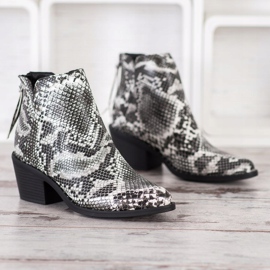SHELOVET Bota con estampado de serpiente blanco negro 2