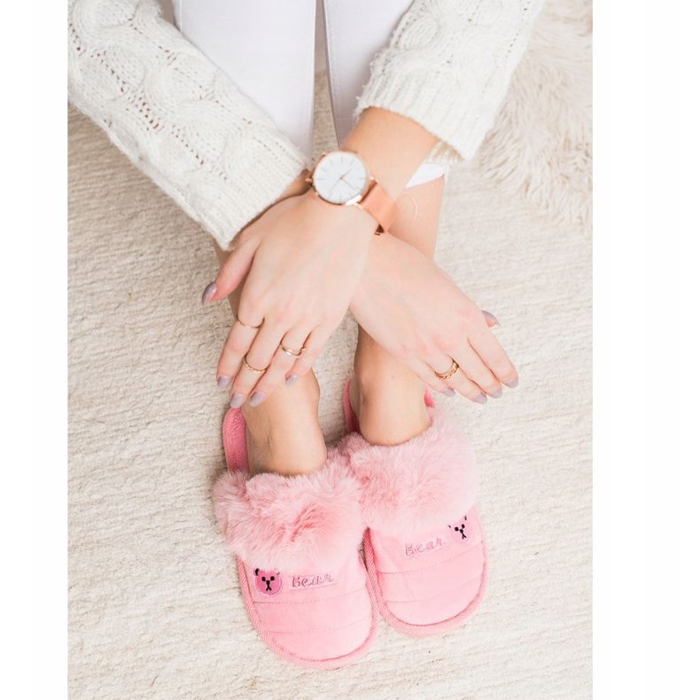 Bona Pantuflas Con Piel De Oso rosa 1