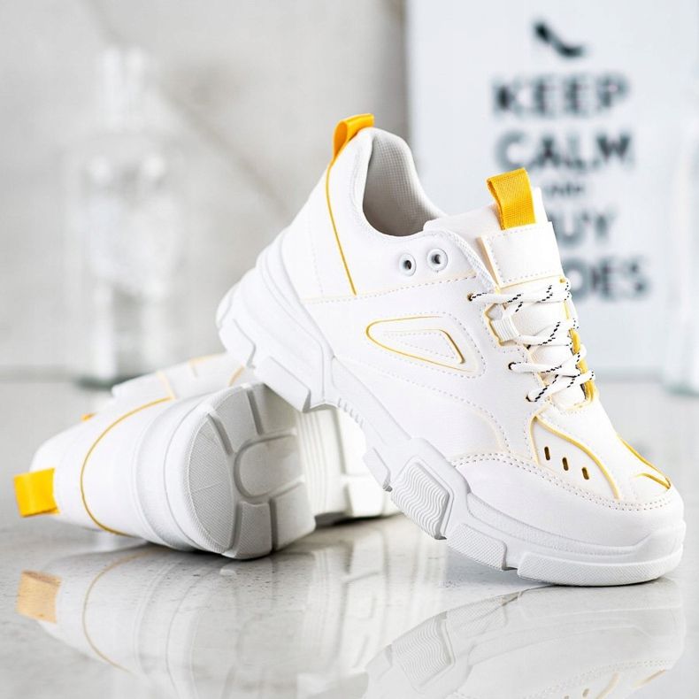 SHELOVET Zapatillas blancas de moda blanco amarillo 1