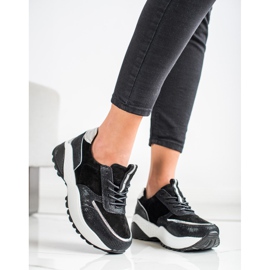 Zapatillas VINCEZA de piel negra negro plata 2