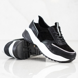 Zapatillas VINCEZA de piel negra negro plata 3
