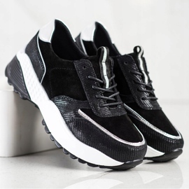 Zapatillas VINCEZA de piel negra negro plata 4
