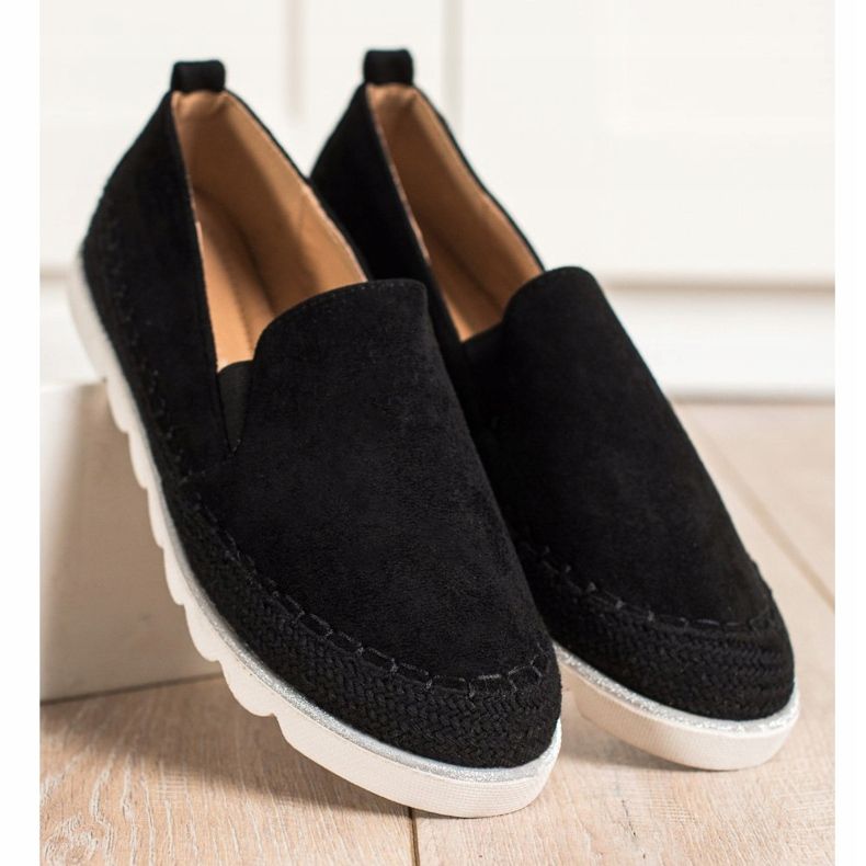 SHELOVET Slipons de gamuza para la primavera negro 1