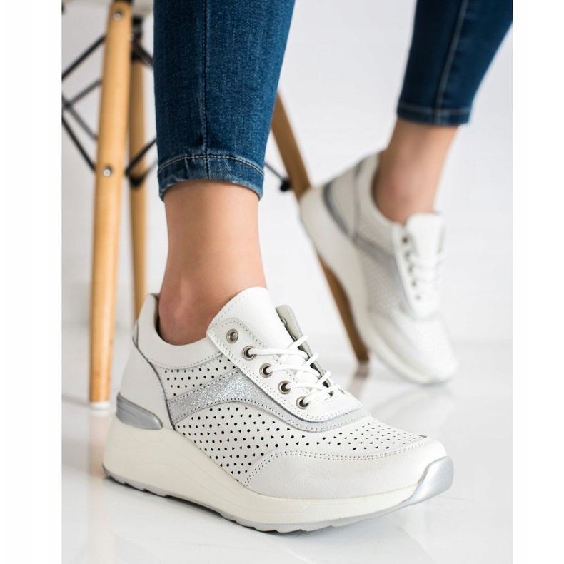 Goodin Deportivas de piel con estampado calado blanco 2 Goodin Deportivas de piel con estampado calado blanco 2