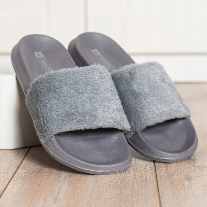 SHELOVET Pantuflas Ligeras Con Piel gris 2