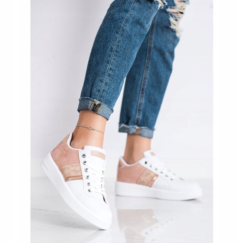 SHELOVET Calzado deportivo con aplicación de ante blanco rosa 1