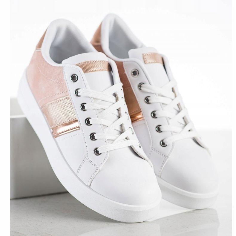 SHELOVET Calzado deportivo con aplicación de ante blanco rosado 2 SHELOVET Calzado deportivo con aplicación de ante blanco rosado 2