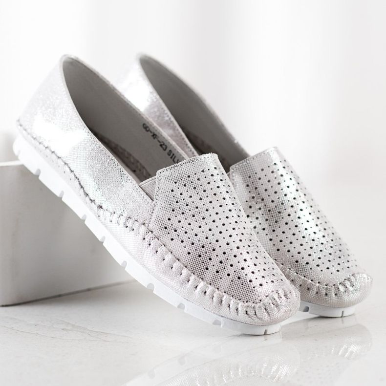 Goodin Mocasines de Piel Plateados gris 2