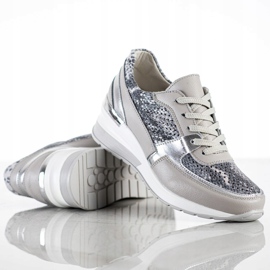 Goodin Zapatillas de cuero grises con estampado de serpiente multicolor 2