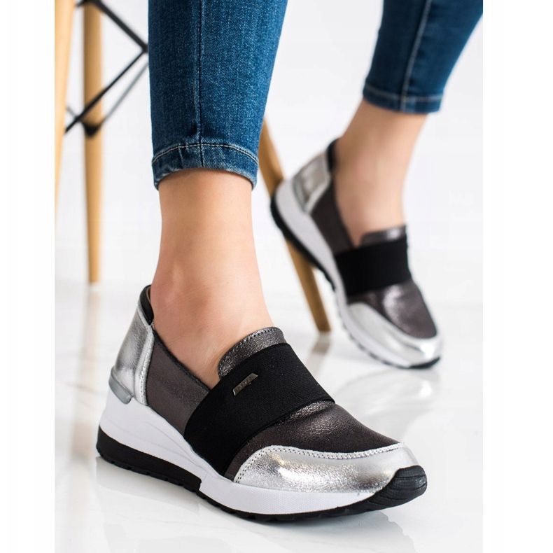 Goodin Zapatillas de cuero plateadas plata gris 1