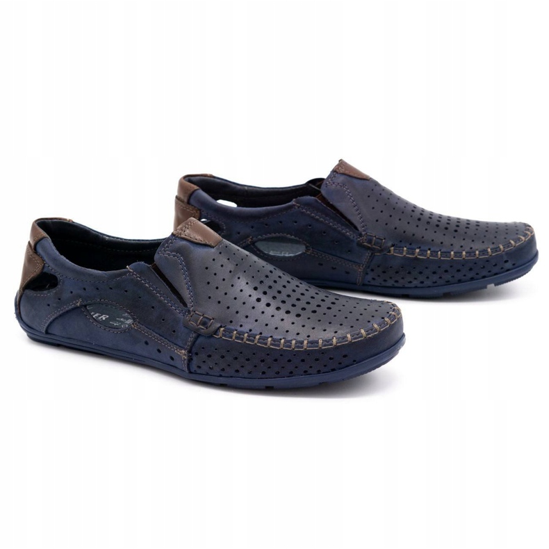 Mario Pala Zapatos hombre mocasines 901 verano azul marino grano marrón 1