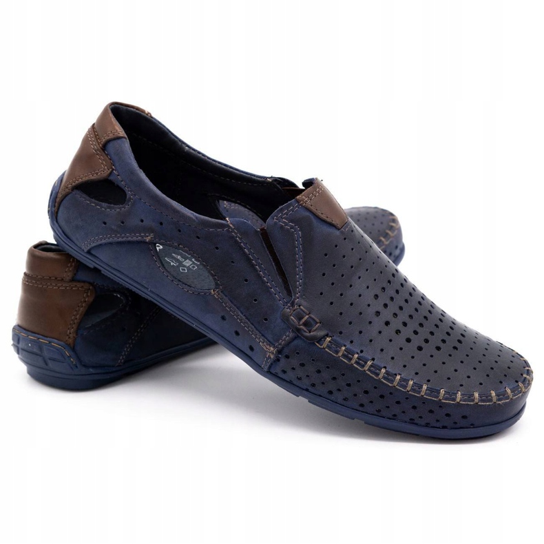 Mario Pala Zapatos hombre mocasines 901 verano azul marino grano marrón 3