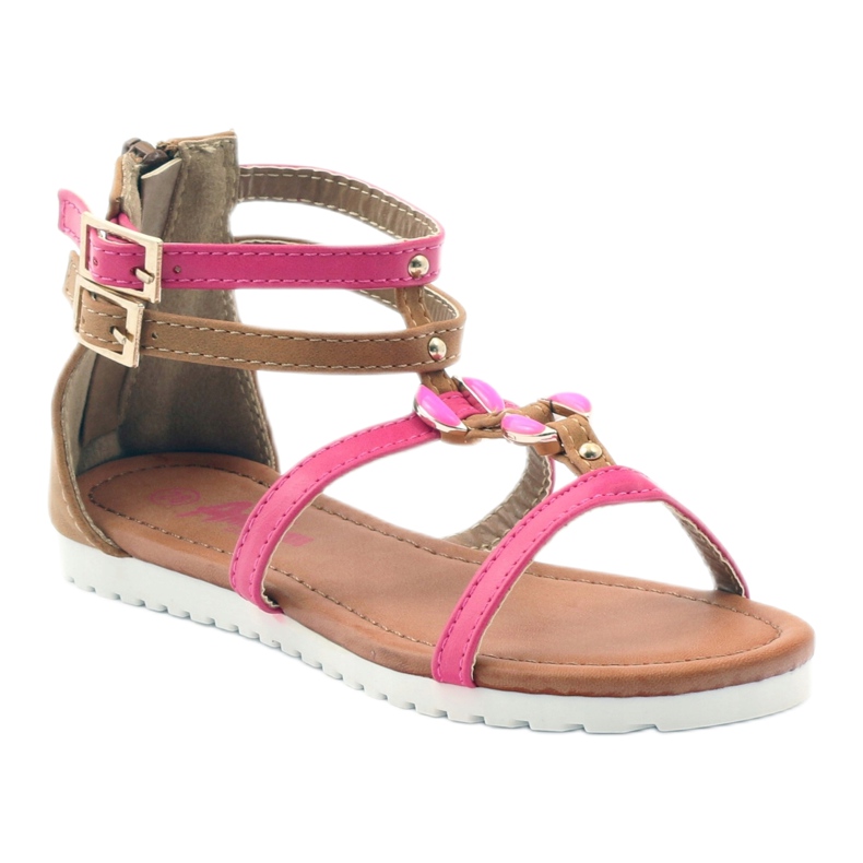American Club Sandalias de gladiador, zapatos para niños en la cremallera rosa americana. rosado marrón blanco 1
