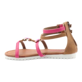 American Club Sandalias de gladiador, zapatos para niños en la cremallera rosa americana. marrón blanco 2