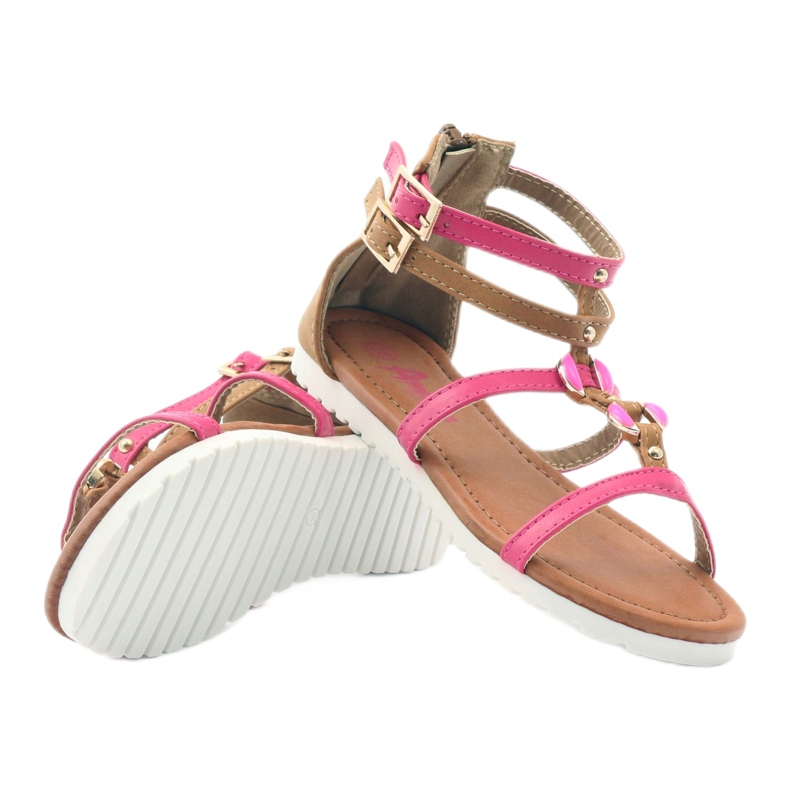 American Club Sandalias de gladiador, zapatos para niños en la cremallera rosa americana. rosado marrón blanco 3